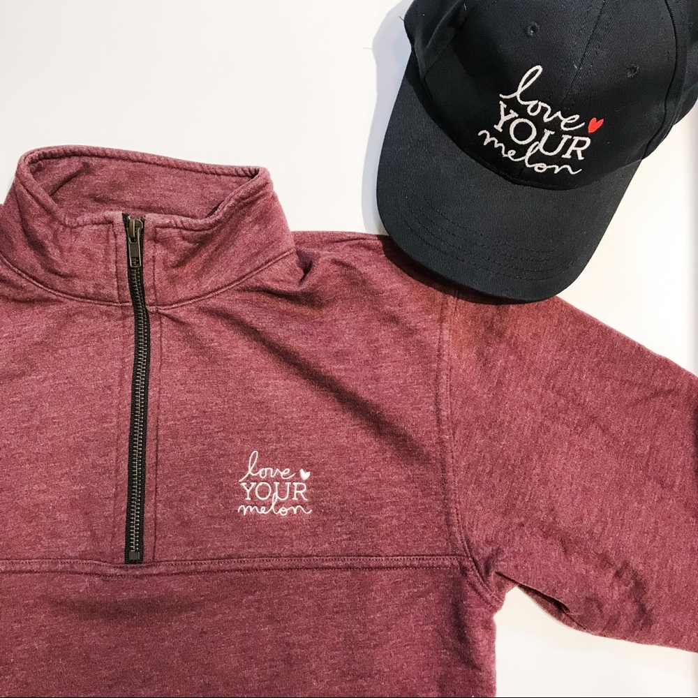 Love Your Melon Bundle 1/4 Zip Burgundy Sweatshirt Small NavyBlue Adjustable Hat